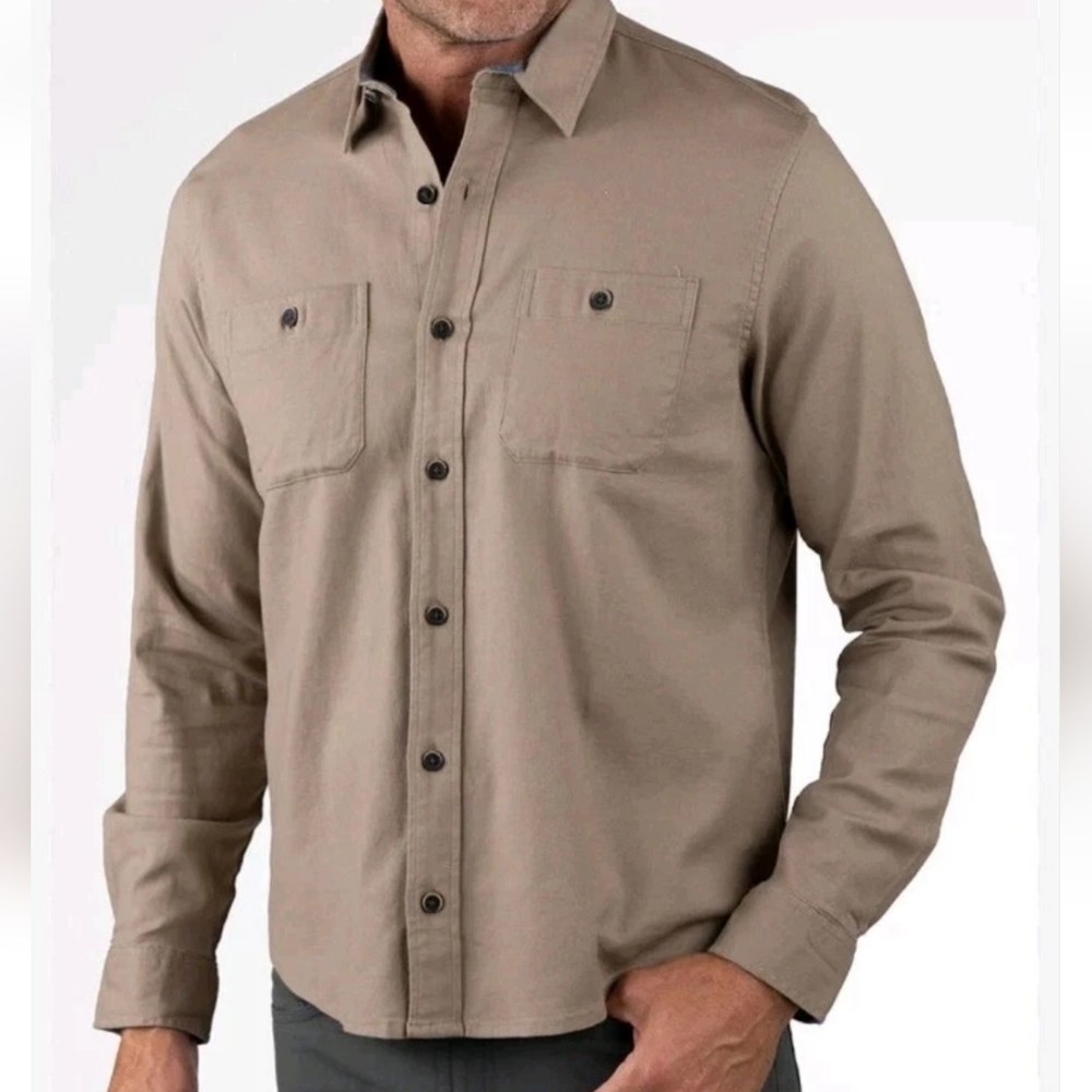 Tailor Vintage Men L Pure Tech Cool Work Shirt  Brown Button Gauzy Cotton Gorp